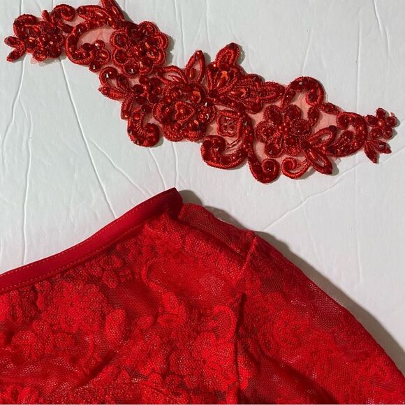Weissman Elite dance costume red Lace Open Back Leotard long sleev SL10073 MC - Picture 4 of 10